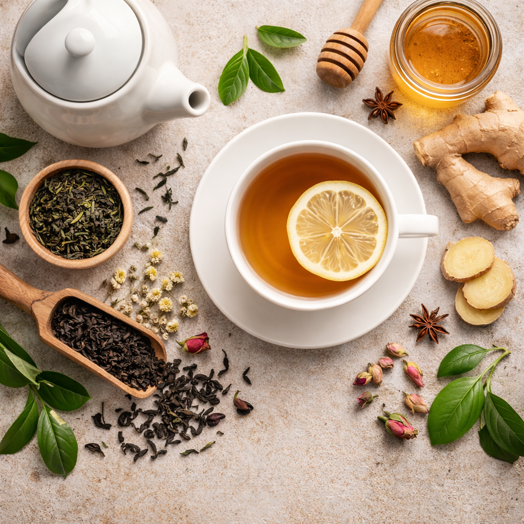 Dripara Coffee Company loose-leaf tea collection featuring black, green, and herbal teas in natural kraft packaging.